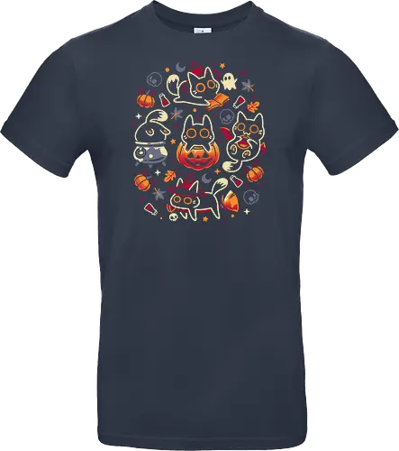 Halloween Kitten Party - black cats, halloween, spooky cute, kitten, magical, witchy, witchcraft, pumpkin, skulls, spooky season, ghost, autumn vibes, kawaii, cat lover, vampire - Standard T-Shirt