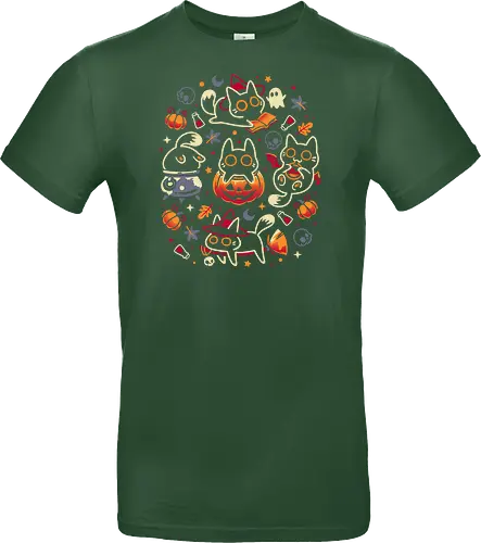 Halloween Kitten Party - black cats, halloween, spooky cute, kitten, magical, witchy, witchcraft, pumpkin, skulls, spooky season, ghost, autumn vibes, kawaii, cat lover, vampire - Standard T-Shirt