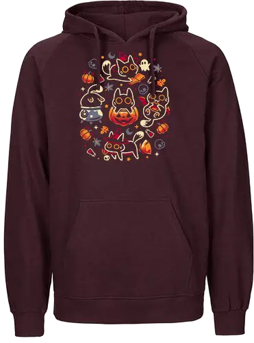 Halloween Kitten Party - black cats, halloween, spooky cute, kitten, magical, witchy, witchcraft, pumpkin, skulls, spooky season, ghost, autumn vibes, kawaii, cat lover, vampire - Fairtrade Hoodie