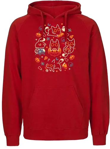 Halloween Kitten Party - black cats, halloween, spooky cute, kitten, magical, witchy, witchcraft, pumpkin, skulls, spooky season, ghost, autumn vibes, kawaii, cat lover, vampire - Fairtrade Hoodie