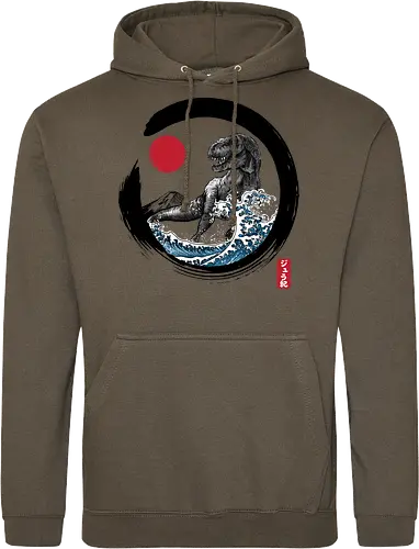 Enso R-Rex - japan, japanese art, sumi e, t- rex, great wave off kanagawa, animals, nature, dinosaurs, action movies, jurassic - Standard Hoodie