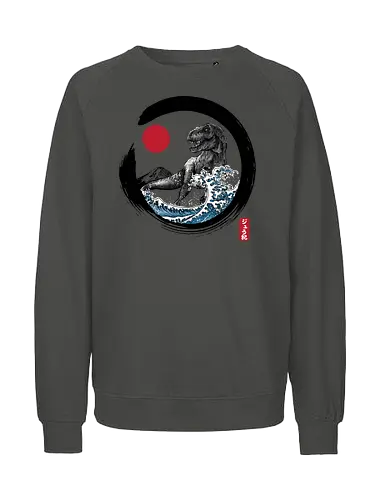 Enso R-Rex - japan, japanese art, sumi e, t- rex, great wave off kanagawa, animals, nature, dinosaurs, action movies, jurassic - Fairtrade Sweatshirt