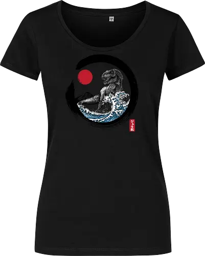 Enso R-Rex - japan, japanese art, sumi e, t- rex, great wave off kanagawa, animals, nature, dinosaurs, action movies, jurassic - Damen T-Shirt