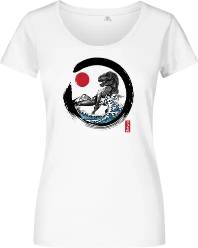 Enso R-Rex - japan, japanese art, sumi e, t- rex, great wave off kanagawa, animals, nature, dinosaurs, action movies, jurassic - Damen T-Shirt