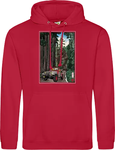 T- Rex chase woodblock - japan, japanese art, sumi e, t- rex, great wave off kanagawa, animals, nature, dinosaurs, action movies, jurassic - Standard Hoodie
