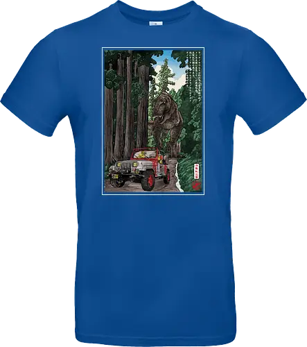 T- Rex chase woodblock - japan, japanese art, sumi e, t- rex, great wave off kanagawa, animals, nature, dinosaurs, action movies, jurassic - Standard T-Shirt