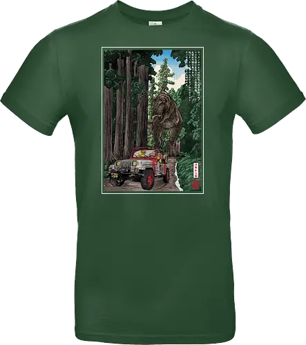 T- Rex chase woodblock - japan, japanese art, sumi e, t- rex, great wave off kanagawa, animals, nature, dinosaurs, action movies, jurassic - Standard T-Shirt
