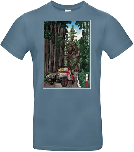 T- Rex chase woodblock - japan, japanese art, sumi e, t- rex, great wave off kanagawa, animals, nature, dinosaurs, action movies, jurassic - Standard T-Shirt