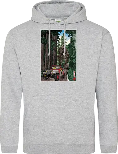 T- Rex chase woodblock - japan, japanese art, sumi e, t- rex, great wave off kanagawa, animals, nature, dinosaurs, action movies, jurassic - Standard Hoodie