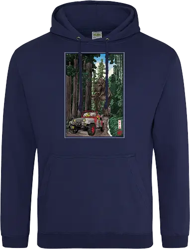 T- Rex chase woodblock - japan, japanese art, sumi e, t- rex, great wave off kanagawa, animals, nature, dinosaurs, action movies, jurassic - Standard Hoodie