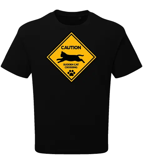 Caution: Sudden Cat Crossing Japan Art  - cat art, cat artwork, cat humor, cat lover, cat teeshirt, cute cats, funny cats, funny humor, funny quote, funny slogan, parody brand, parody design, parody logo, pop art, trending now - Oversize T-Shirt