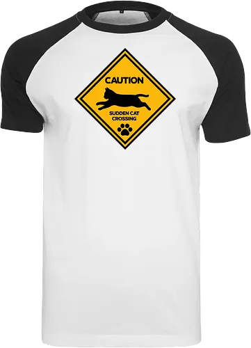 Caution: Sudden Cat Crossing Japan Art  - cat art, cat artwork, cat humor, cat lover, cat teeshirt, cute cats, funny cats, funny humor, funny quote, funny slogan, parody brand, parody design, parody logo, pop art, trending now - Raglan T-Shirt