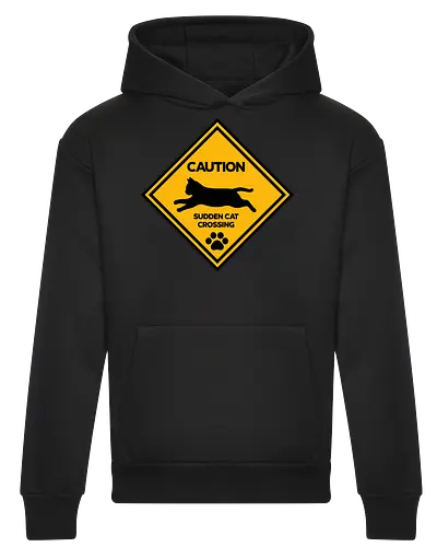 Caution: Sudden Cat Crossing Japan Art  - cat art, cat artwork, cat humor, cat lover, cat teeshirt, cute cats, funny cats, funny humor, funny quote, funny slogan, parody brand, parody design, parody logo, pop art, trending now - Heavyweight Hoodie