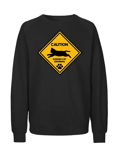 Caution: Sudden Cat Crossing Japan Art  - cat art, cat artwork, cat humor, cat lover, cat teeshirt, cute cats, funny cats, funny humor, funny quote, funny slogan, parody brand, parody design, parody logo, pop art, trending now - Fairtrade Sweatshirt