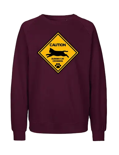 Caution: Sudden Cat Crossing Japan Art  - cat art, cat artwork, cat humor, cat lover, cat teeshirt, cute cats, funny cats, funny humor, funny quote, funny slogan, parody brand, parody design, parody logo, pop art, trending now - Fairtrade Sweatshirt