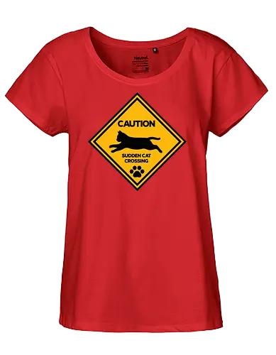 Caution: Sudden Cat Crossing Japan Art  - cat art, cat artwork, cat humor, cat lover, cat teeshirt, cute cats, funny cats, funny humor, funny quote, funny slogan, parody brand, parody design, parody logo, pop art, trending now - Fairtrade Girl Shirt