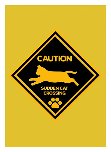 Caution: Sudden Cat Crossing Japan Art Nº2 - cat art, cat artwork, cat humor, cat lover, cat teeshirt, cute cats, funny cats, funny humor, funny quote, funny slogan, parody brand, parody design, parody logo, pop art, trending now - Kunstdruck