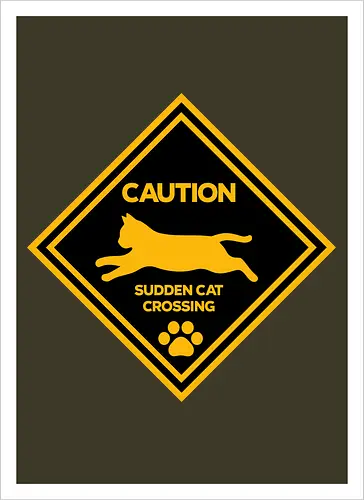 Caution: Sudden Cat Crossing Japan Art Nº2 - cat art, cat artwork, cat humor, cat lover, cat teeshirt, cute cats, funny cats, funny humor, funny quote, funny slogan, parody brand, parody design, parody logo, pop art, trending now - Kunstdruck
