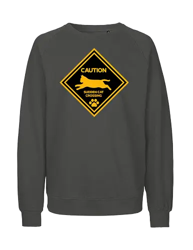 Caution: Sudden Cat Crossing Japan Art Nº2 - cat art, cat artwork, cat humor, cat lover, cat teeshirt, cute cats, funny cats, funny humor, funny quote, funny slogan, parody brand, parody design, parody logo, pop art, trending now - Fairtrade Sweatshirt