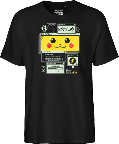 Electrifying Capture - anime, retro, pixel, gaming, cyber, japanese, nostalgia, geek, nerd, yellow, electric, computer - Fairtrade T-Shirt