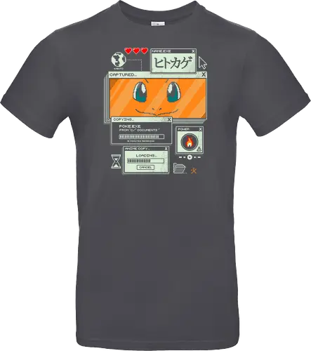 Flaming File - anime, retro, pixel, gaming, fire, japanese, nostalgia, geek, nerd, orange, flame, adventure - Standard T-Shirt