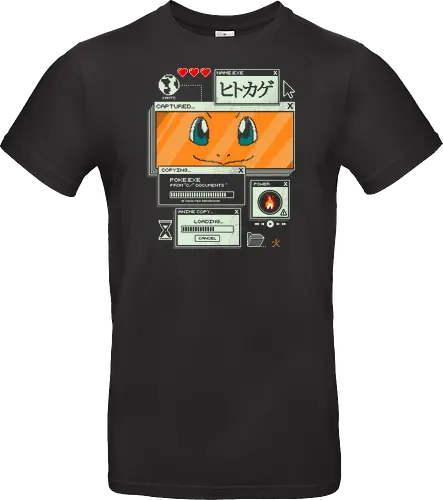 Flaming File - anime, retro, pixel, gaming, fire, japanese, nostalgia, geek, nerd, orange, flame, adventure - Standard T-Shirt