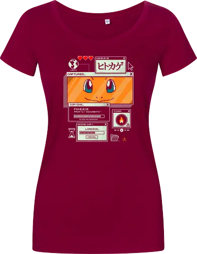 Flaming File - anime, retro, pixel, gaming, fire, japanese, nostalgia, geek, nerd, orange, flame, adventure - Damen T-Shirt