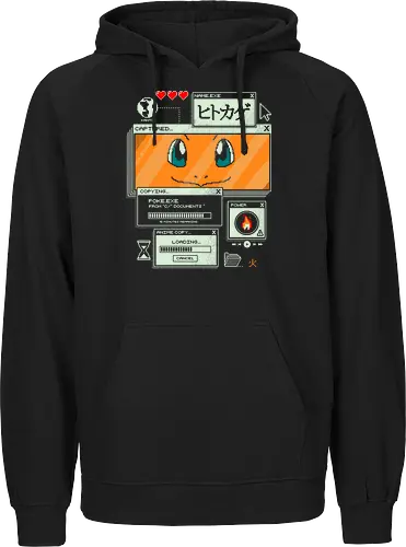 Flaming File - anime, retro, pixel, gaming, fire, japanese, nostalgia, geek, nerd, orange, flame, adventure - Fairtrade Hoodie