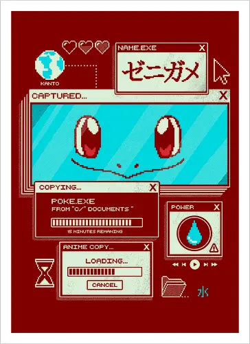 Aquatic Download - anime, retro, pixel, gaming, water, japanese, nostalgia, geek, nerd, blue, turtle, ocean - Kunstdruck