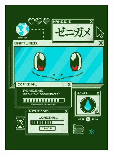 Aquatic Download - anime, retro, pixel, gaming, water, japanese, nostalgia, geek, nerd, blue, turtle, ocean - Kunstdruck