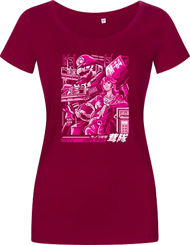Turtle destroyer - mario bros, peach, mecha, robot, gundam, mashup, anime, japan - Damen T-Shirt