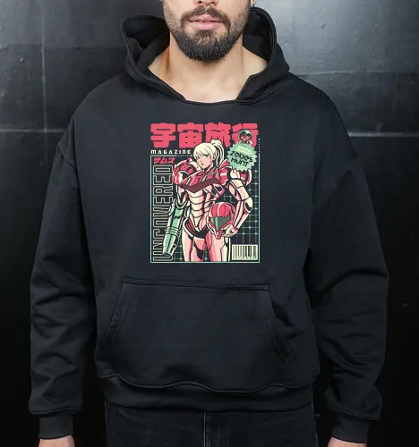 Space voyage - Bounty Hunter, ridley, alien, space, scifi, game, gaming, video game, zebes, galaxy - Cropped Hoodie