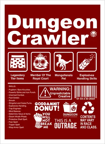 Dungeon Crawler label - dungeon crawler carl, labels, princess donut, cat, novel, books, retro, vintage, princess donut, fantasy - Kunstdruck