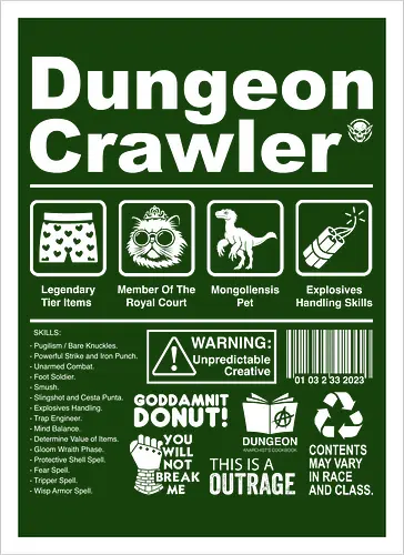 Dungeon Crawler label - dungeon crawler carl, labels, princess donut, cat, novel, books, retro, vintage, princess donut, fantasy - Kunstdruck