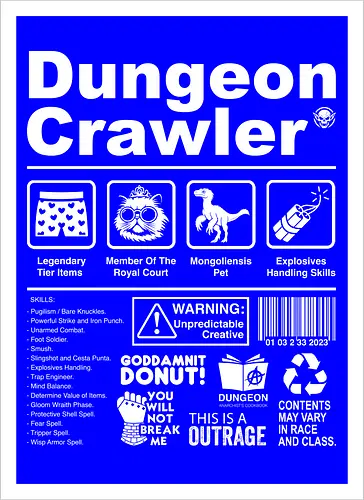 Dungeon Crawler label - dungeon crawler carl, labels, princess donut, cat, novel, books, retro, vintage, princess donut, fantasy - Kunstdruck