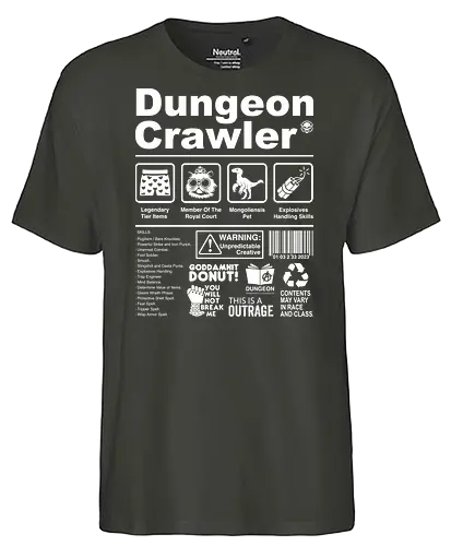 Dungeon Crawler label - dungeon crawler carl, labels, princess donut, cat, novel, books, retro, vintage, princess donut, fantasy - Fairtrade T-Shirt