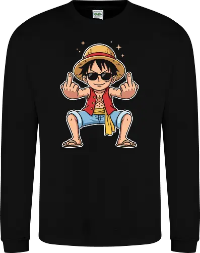 Rebel Captain: The Sun God's Salute - Luffy Gear 5 shirt, One Piece funny graphic tee, Sun God Nika apparel, anime middle finger design, edgy otaku streetwear, shonen manga clothing, pirate captain merch, sarcastic anime shirt, rebel aesthetic fashion, cool anime sunglasses tee - Sweatshirt