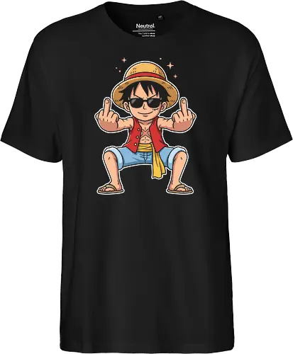 Rebel Captain: The Sun God's Salute - Luffy Gear 5 shirt, One Piece funny graphic tee, Sun God Nika apparel, anime middle finger design, edgy otaku streetwear, shonen manga clothing, pirate captain merch, sarcastic anime shirt, rebel aesthetic fashion, cool anime sunglasses tee - Fairtrade T-Shirt