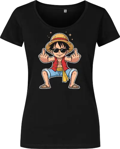 Rebel Captain: The Sun God's Salute - Luffy Gear 5 shirt, One Piece funny graphic tee, Sun God Nika apparel, anime middle finger design, edgy otaku streetwear, shonen manga clothing, pirate captain merch, sarcastic anime shirt, rebel aesthetic fashion, cool anime sunglasses tee - Damen T-Shirt