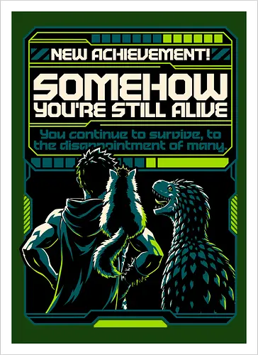 Dungeon Crawler Achievement - Nerd, Geek, Fantasy, Adventure, Rpg, Litrpg, Book, Books, Bookworm, Science Fantasy, Science Fiction, Scifi, Cat, Pet, Donut, Funny, Post-apocalyptic, Apocalypse, Post Apocalyptic, Apocalyptic Cats, Postapocalypse, Post-apocalypse, Poster, Parody, Dinosaur, Velociraptor, Vintage, Artificial Intelligence, Ai, Achieve, Alive, Survival, Survive, Survival Mode, I Survived, Dungeon Survival, Survivor, Futuristic, Cyberpunk, Geometric - Kunstdruck