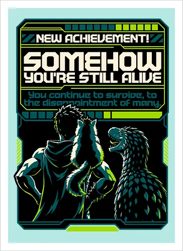 Dungeon Crawler Achievement - Nerd, Geek, Fantasy, Adventure, Rpg, Litrpg, Book, Books, Bookworm, Science Fantasy, Science Fiction, Scifi, Cat, Pet, Donut, Funny, Post-apocalyptic, Apocalypse, Post Apocalyptic, Apocalyptic Cats, Postapocalypse, Post-apocalypse, Poster, Parody, Dinosaur, Velociraptor, Vintage, Artificial Intelligence, Ai, Achieve, Alive, Survival, Survive, Survival Mode, I Survived, Dungeon Survival, Survivor, Futuristic, Cyberpunk, Geometric - Kunstdruck