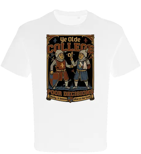 Medieval Knight College - Medieval, Knights, Knight, College Humor, College, Retro College, College Parody, University, University Shirt, Fake University, Decisions, Bad Decisions, Decision, Wise, Warrior, War, Fight, Battle, Fun, Funny, Rpg, Role-play, Role-playing, Roleplay Game, Role-playing Game, Critical Role, Roleplay, Roleplaying, D20, Roleplaying Game, Pen and Paper, Dungeon Master, Pen and Paper, Pen and paper, Dungeon, Fantasy, Adventure, Mascot, Meme - Oversize T-Shirt