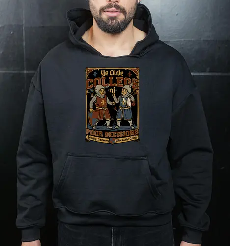 Medieval Knight College - Medieval, Knights, Knight, College Humor, College, Retro College, College Parody, University, University Shirt, Fake University, Decisions, Bad Decisions, Decision, Wise, Warrior, War, Fight, Battle, Fun, Funny, Rpg, Role-play, Role-playing, Roleplay Game, Role-playing Game, Critical Role, Roleplay, Roleplaying, D20, Roleplaying Game, Pen and Paper, Dungeon Master, Pen and Paper, Pen and paper, Dungeon, Fantasy, Adventure, Mascot, Meme - Cropped Hoodie