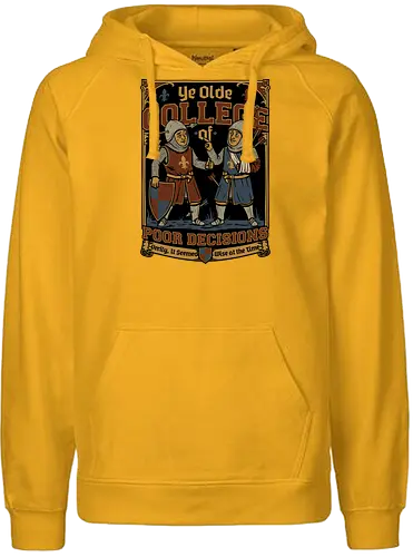 Medieval Knight College - Medieval, Knights, Knight, College Humor, College, Retro College, College Parody, University, University Shirt, Fake University, Decisions, Bad Decisions, Decision, Wise, Warrior, War, Fight, Battle, Fun, Funny, Rpg, Role-play, Role-playing, Roleplay Game, Role-playing Game, Critical Role, Roleplay, Roleplaying, D20, Roleplaying Game, Pen and Paper, Dungeon Master, Pen and Paper, Pen and paper, Dungeon, Fantasy, Adventure, Mascot, Meme - Fairtrade Hoodie
