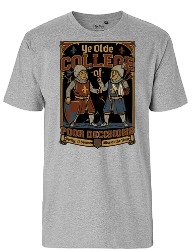 Medieval Knight College - Medieval, Knights, Knight, College Humor, College, Retro College, College Parody, University, University Shirt, Fake University, Decisions, Bad Decisions, Decision, Wise, Warrior, War, Fight, Battle, Fun, Funny, Rpg, Role-play, Role-playing, Roleplay Game, Role-playing Game, Critical Role, Roleplay, Roleplaying, D20, Roleplaying Game, Pen and Paper, Dungeon Master, Pen and Paper, Pen and paper, Dungeon, Fantasy, Adventure, Mascot, Meme - Fairtrade T-Shirt