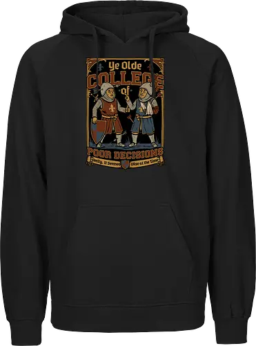 Medieval Knight College - Medieval, Knights, Knight, College Humor, College, Retro College, College Parody, University, University Shirt, Fake University, Decisions, Bad Decisions, Decision, Wise, Warrior, War, Fight, Battle, Fun, Funny, Rpg, Role-play, Role-playing, Roleplay Game, Role-playing Game, Critical Role, Roleplay, Roleplaying, D20, Roleplaying Game, Pen and Paper, Dungeon Master, Pen and Paper, Pen and paper, Dungeon, Fantasy, Adventure, Mascot, Meme - Fairtrade Hoodie