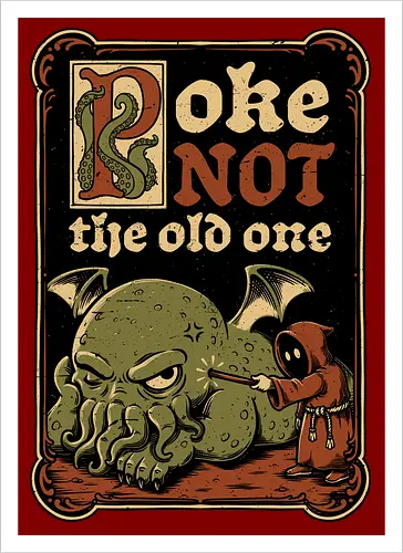 Medieval Poke Cthulhu - Medieval, Call Of Cthulhu, Cthulhu, Cthulhu Mythos, Hp Lovecraft, Lovecraftian, Lovecraft, H.p. Lovecraft, H P Lovecraft, Classic Horror, Horror, Horror Comedy, Horror Humor, Cosmic, Cosmic Horror, Fun, Funny, Poke, Tentacles, Tentacle, Fantasy, Adventure, Classic, Books, Book, Bookworm, Occultism, Cultist, Ritual, Sleep, Sleepy, Sleeping - Kunstdruck