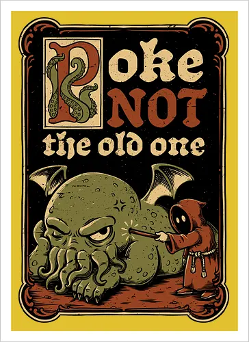 Medieval Poke Cthulhu - Medieval, Call Of Cthulhu, Cthulhu, Cthulhu Mythos, Hp Lovecraft, Lovecraftian, Lovecraft, H.p. Lovecraft, H P Lovecraft, Classic Horror, Horror, Horror Comedy, Horror Humor, Cosmic, Cosmic Horror, Fun, Funny, Poke, Tentacles, Tentacle, Fantasy, Adventure, Classic, Books, Book, Bookworm, Occultism, Cultist, Ritual, Sleep, Sleepy, Sleeping - Kunstdruck