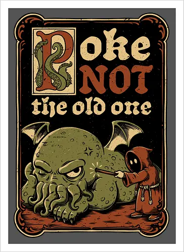 Medieval Poke Cthulhu - Medieval, Call Of Cthulhu, Cthulhu, Cthulhu Mythos, Hp Lovecraft, Lovecraftian, Lovecraft, H.p. Lovecraft, H P Lovecraft, Classic Horror, Horror, Horror Comedy, Horror Humor, Cosmic, Cosmic Horror, Fun, Funny, Poke, Tentacles, Tentacle, Fantasy, Adventure, Classic, Books, Book, Bookworm, Occultism, Cultist, Ritual, Sleep, Sleepy, Sleeping - Kunstdruck