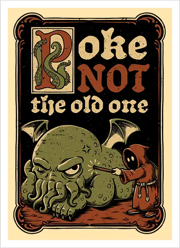 Medieval Poke Cthulhu - Medieval, Call Of Cthulhu, Cthulhu, Cthulhu Mythos, Hp Lovecraft, Lovecraftian, Lovecraft, H.p. Lovecraft, H P Lovecraft, Classic Horror, Horror, Horror Comedy, Horror Humor, Cosmic, Cosmic Horror, Fun, Funny, Poke, Tentacles, Tentacle, Fantasy, Adventure, Classic, Books, Book, Bookworm, Occultism, Cultist, Ritual, Sleep, Sleepy, Sleeping - Kunstdruck